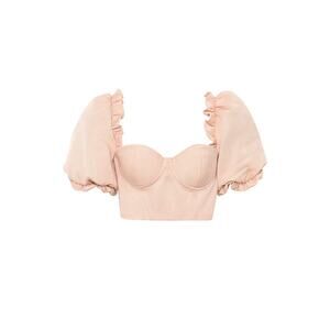 House of CB Blush Cropped Corseted Puff Sleeve Top - XS